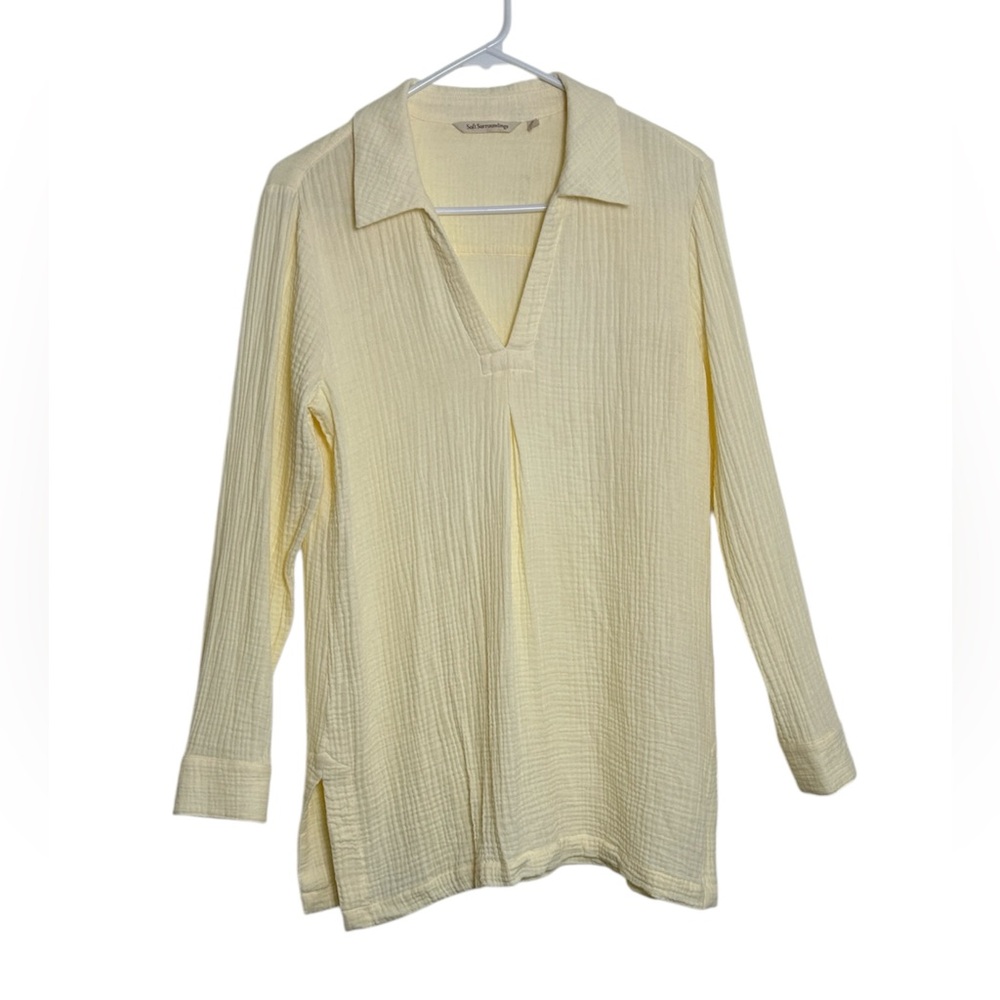 Soft Surroundings Size Small Waffle Knit Pale Yellow Lightweight Tunic Top
